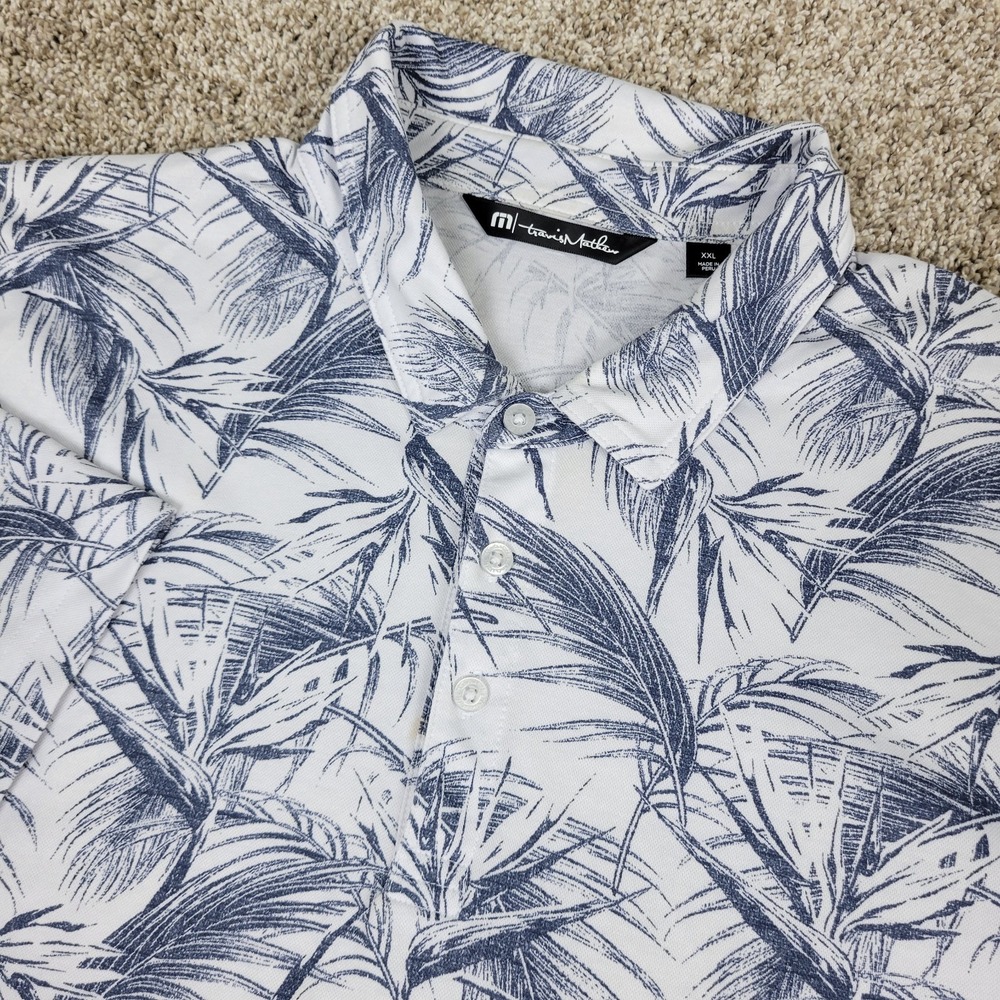Travis Mathew Mens 2XL White AOP Floral Performance Stretch Golf Polo SS